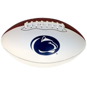 autograph football with white panels and Penn State Athletic Logo